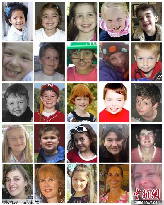 资料图：2012年美国桑迪胡克小学枪击事件遇难者照片公布。