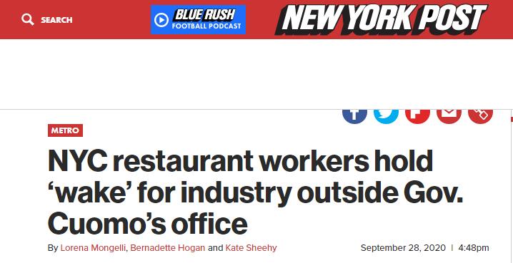 （《纽约邮报》：纽约市餐饮从业人员在科莫州长办公室外举行抗议活动）