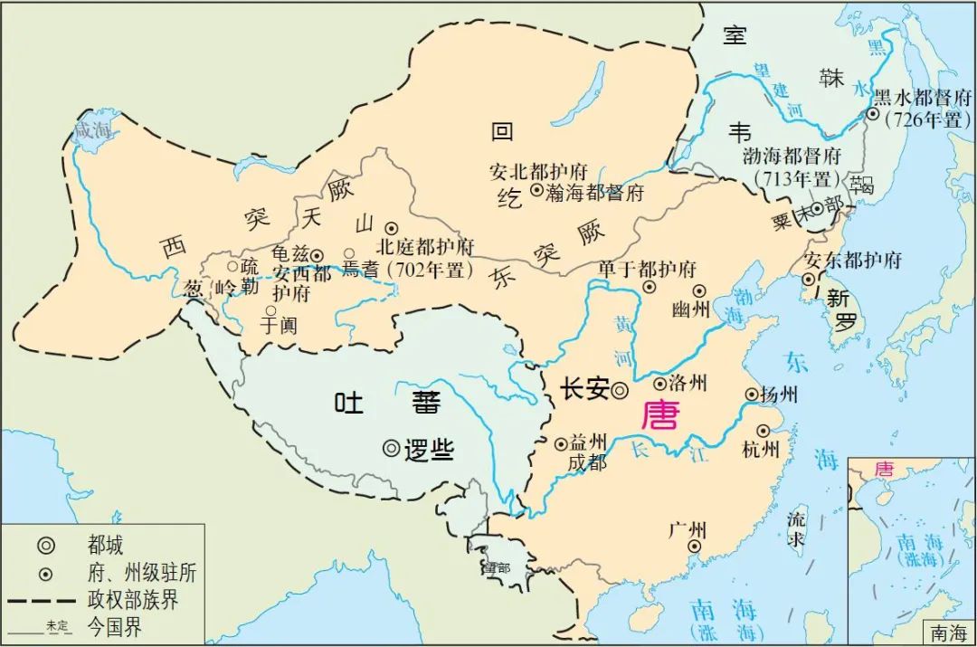 唐朝前期疆域和边疆各族分布图(669年)