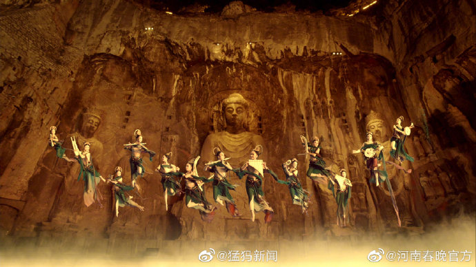 龙门金刚女领舞吊威亚还原石刻形态正备战世博会独舞飞天