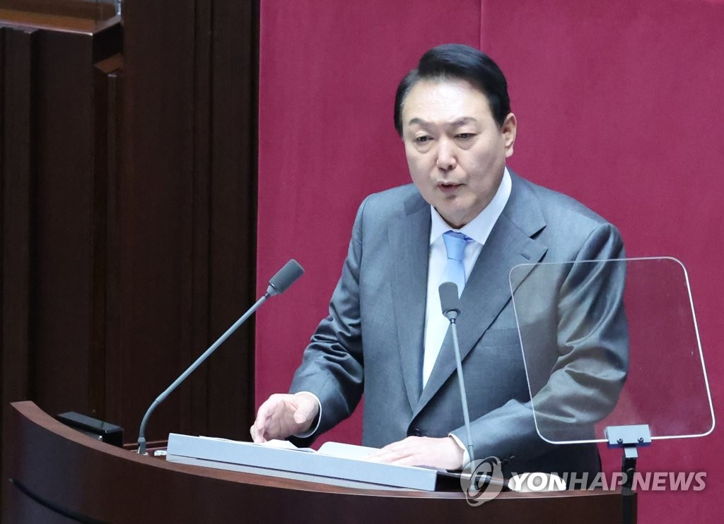 5月16日，在国会，韩国总统尹锡悦发表施政演说。图自 韩联社