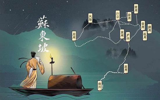 ▲苏东坡人生行旅。(图片来源:南方周末)
