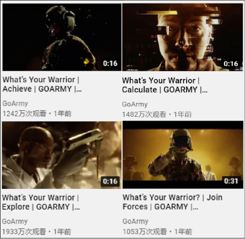 美军19年的征兵宣传片播放量