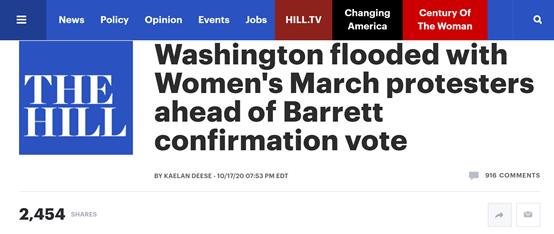 《国会山报》：在巴雷特确认提名的投票之前，华盛顿爆发大规模示威