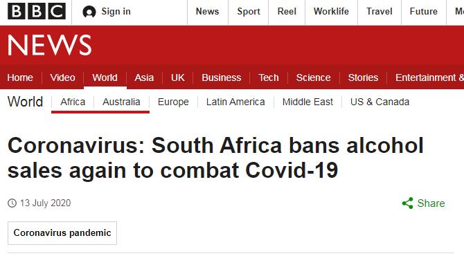 （BBC：为对抗新冠疫情，南非再次实施“禁酒令”）