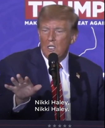 拜登21日发布视频画面，显示特朗普在一场竞选集会上反复强调妮基·黑利的名字 图源：拜登社交媒体X账号