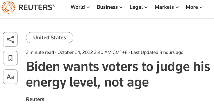 路透社:拜登希望选民就他的“精力水平”做出判断,而不是年龄