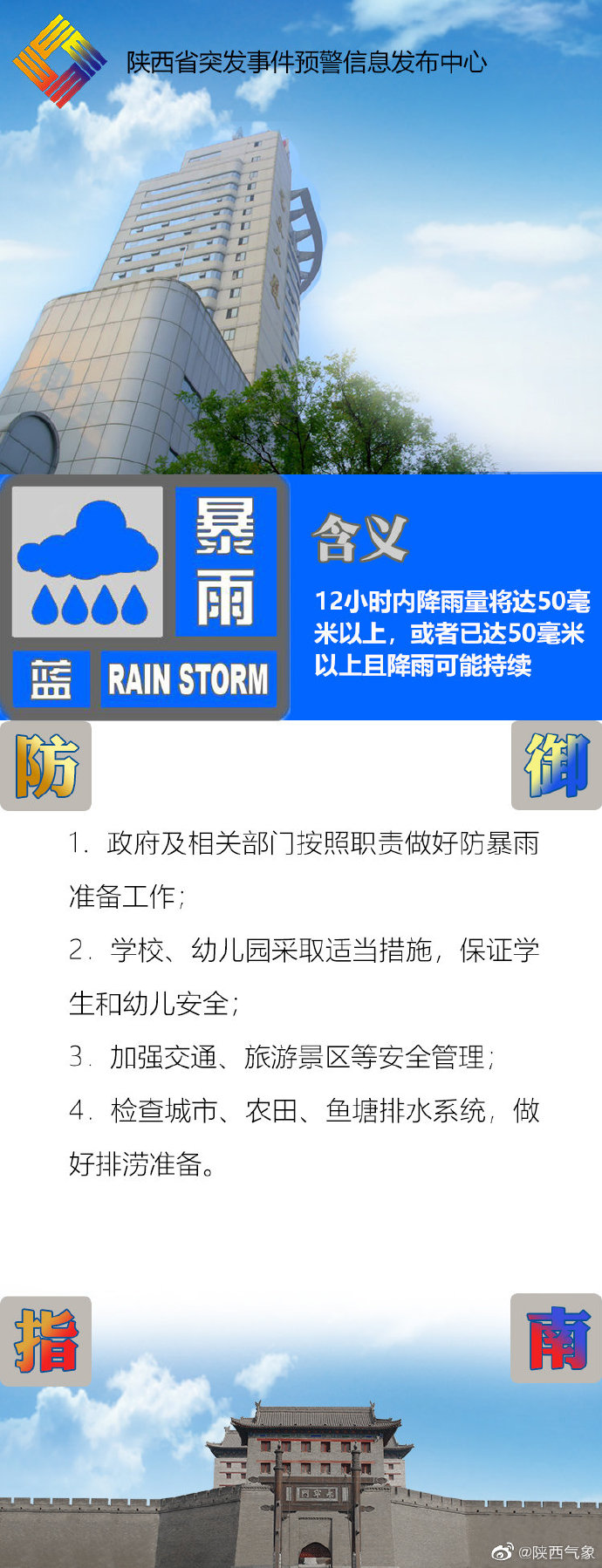 陕西发布暴雨蓝色预警信号请注意防范