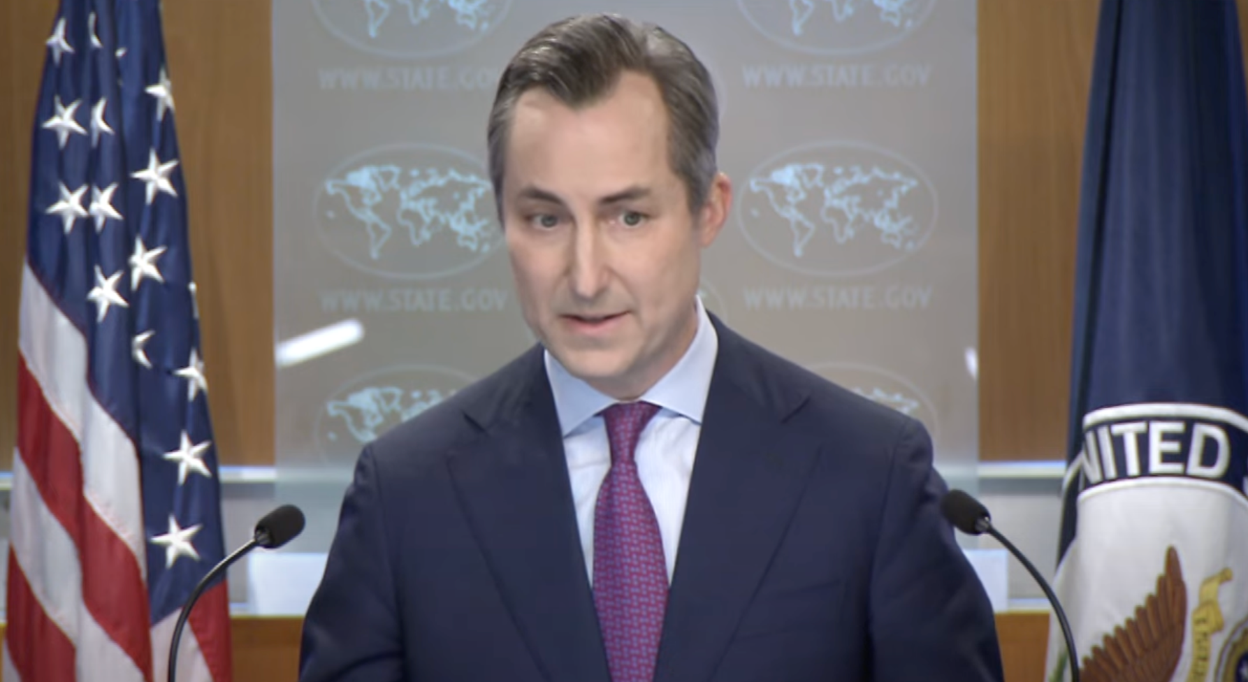 当地时间9日,美国国务院发言人马修·米勒参加新闻发布会.