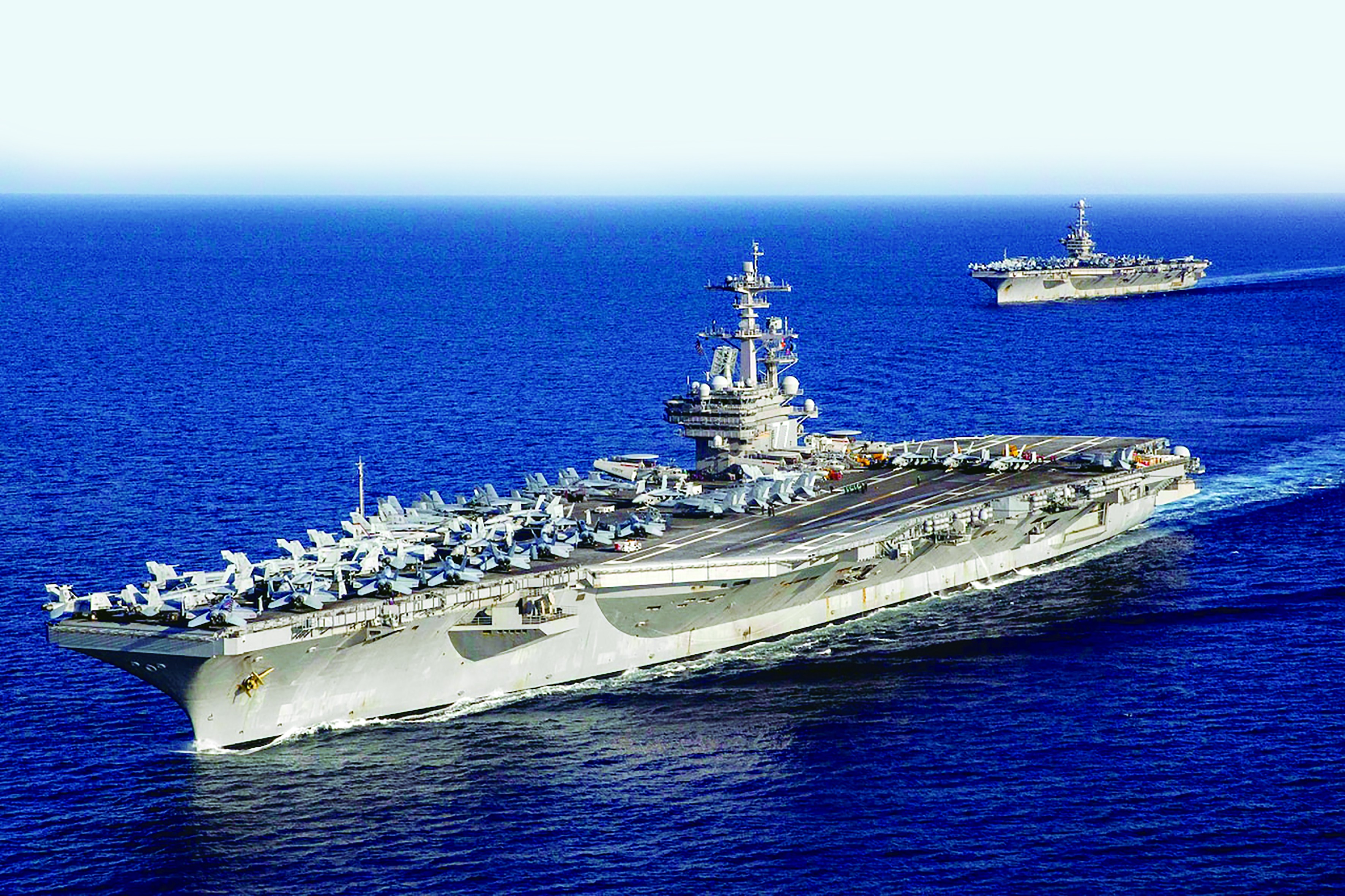 美国两艘核动力航母在欧洲任务区内巡航。