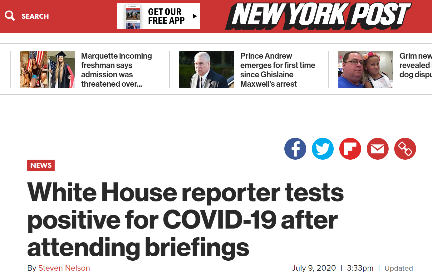 《纽约邮报》：白宫记者在参加简报会后新冠病毒检测结果呈阳性