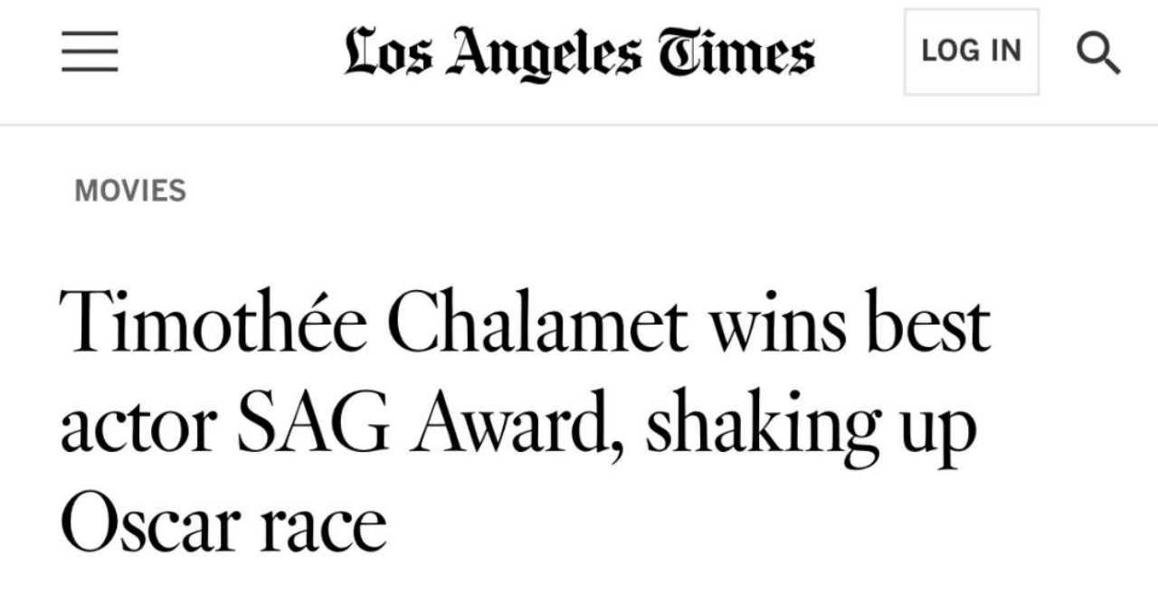 提莫西·查拉梅获美国演员工会奖最佳男主角,奥斯卡角逐由此拉开序幕