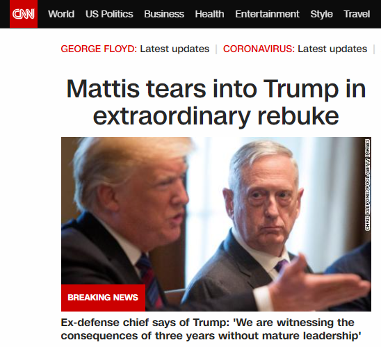 CNN：马蒂斯用极不寻常的斥责猛攻特朗普