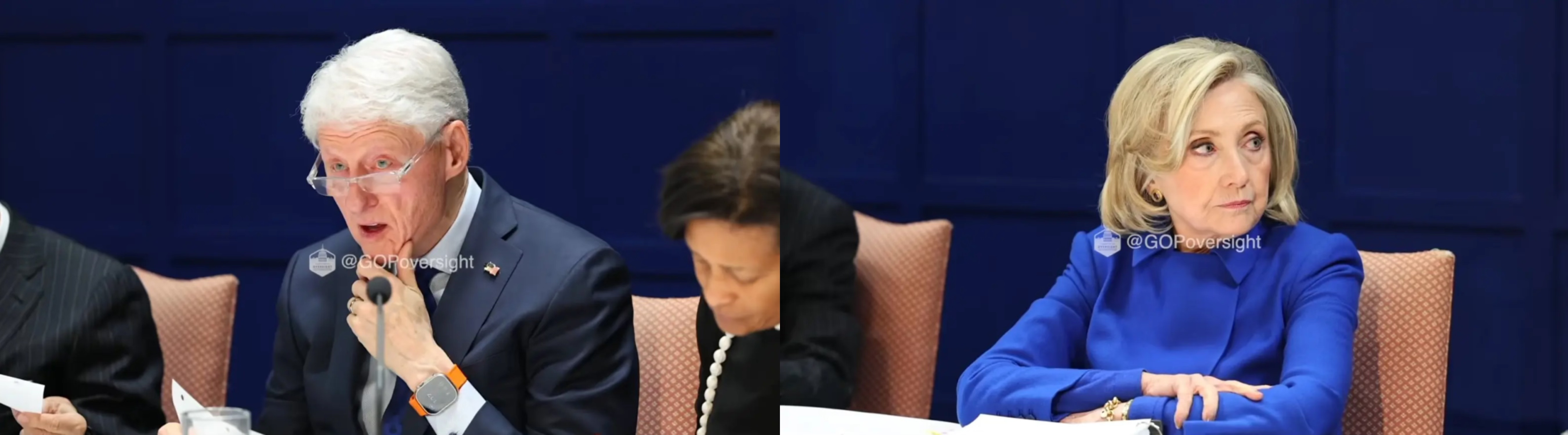 克林顿夫妇在听证会上。图源:美国众议院监督委员会