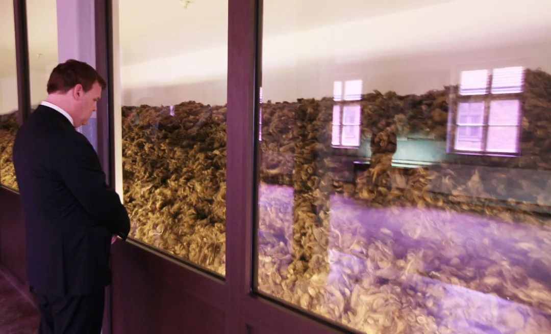 ▲ 波兰的奥斯维辛集中营博物馆内,死于德军手下的犹太人头发在玻璃橱窗后堆积如山。