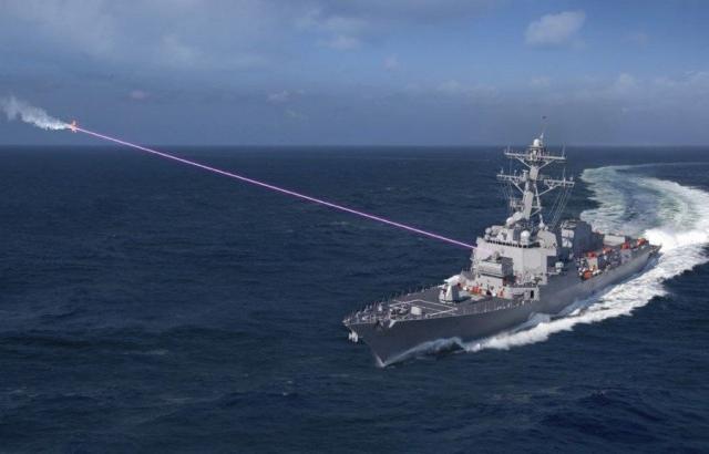 美国军舰使用激光拦截导弹想象图