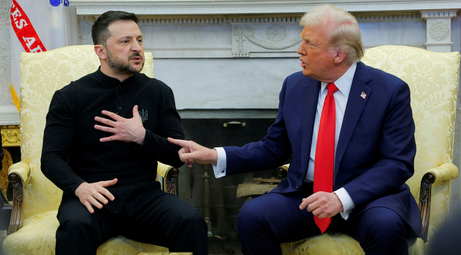 今年2月，美国总统特朗普与乌克兰总统泽连斯基在白宫会晤。图源：英媒