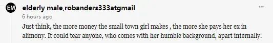 想想看,她挣得越多,她给前夫的抚养费就越多。任何一个出身平凡的人,内心都会崩溃。