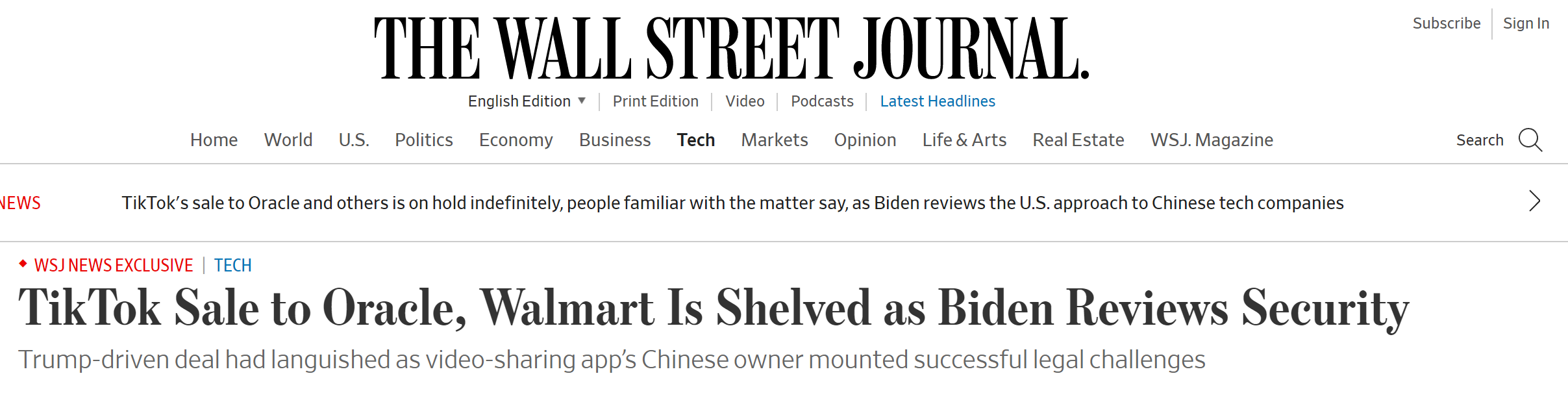 《华尔街日报》报道截图