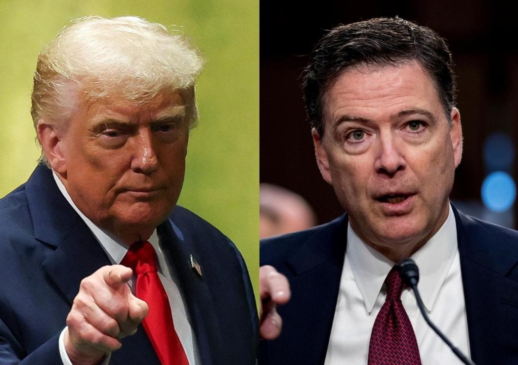 拼版图片，美国总统特朗普（左）、美国联邦调查局前局长詹姆斯·科米（右）。