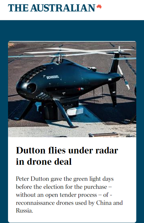澳媒“惊讶”发现：未经公开招标，澳防长批准采购被中俄使用的无人机