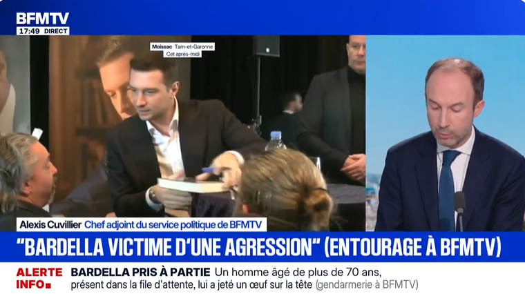 法媒关于“巴尔代拉遭鸡蛋袭击”的视频报道截图。图源：社交平台X