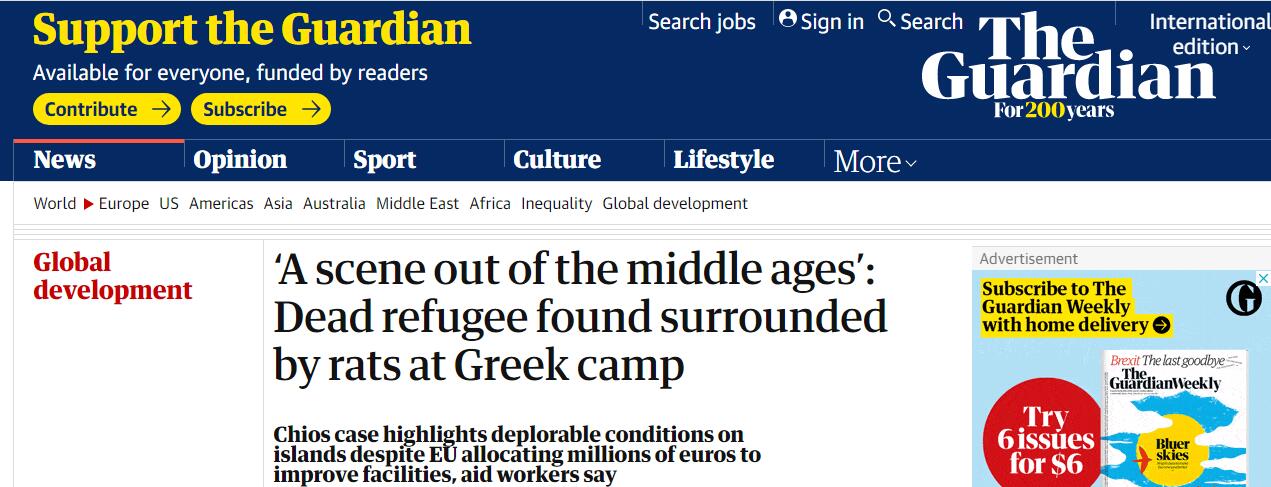 《卫报》：“中世纪一幕”，希腊难民营内发现被老鼠包围的去世难民