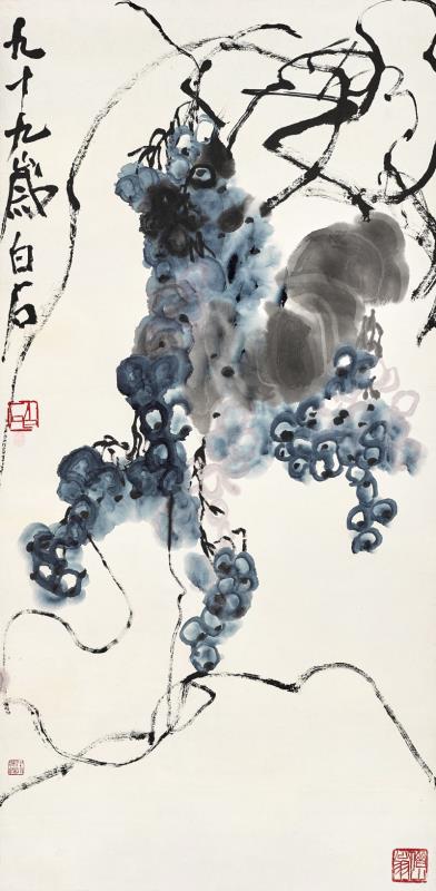 齐白石《紫葡萄》设色纸本 立轴 68.5×33.5cm