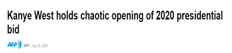 法新社：坎耶·韦斯特混乱地开启了2020年总统大选活动