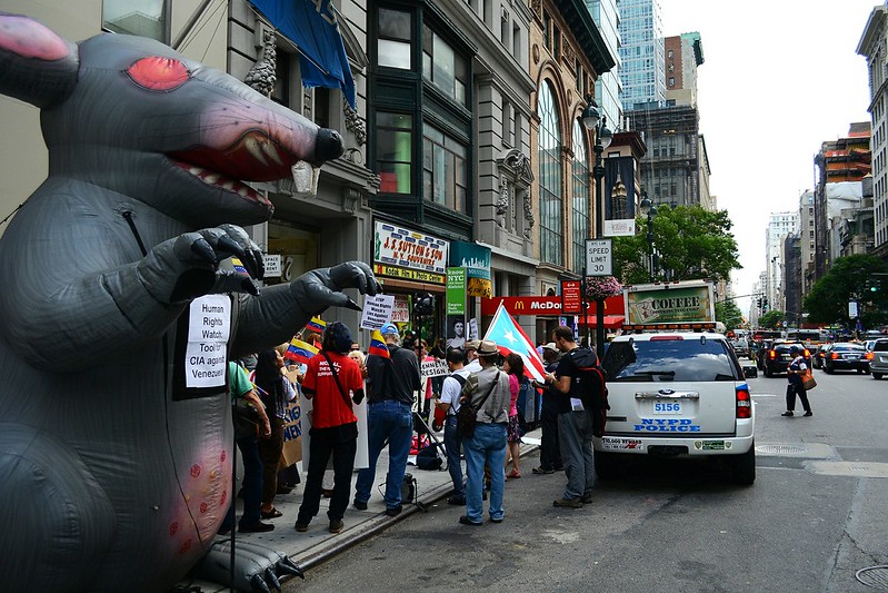 曾有人权工作者不满“人权观察”充当美国中情局的工具，在其门口放置巨大的充气老鼠以示讽刺。