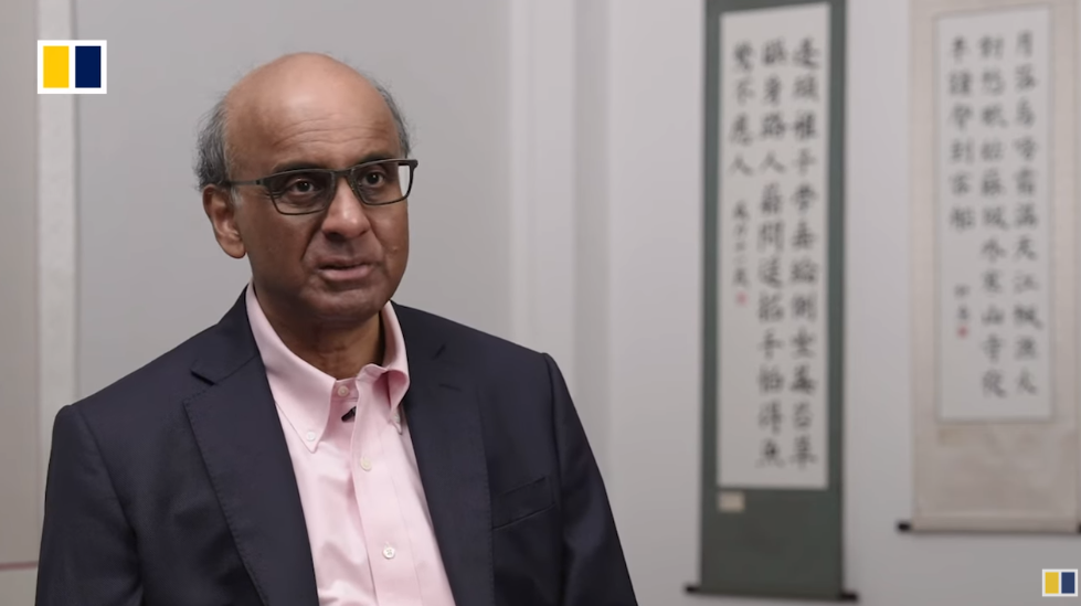 新加坡总统候选人尚达曼接受《南华早报》专访 视频截图 图源:《南华