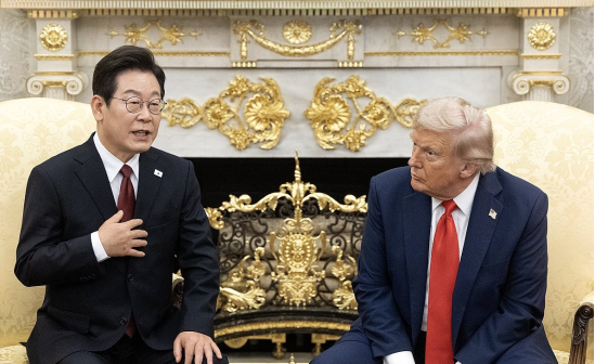 当地时间8月25日，李在明在白宫与特朗普举行会晤 图源：韩媒
