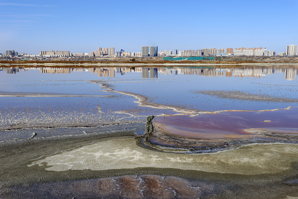 山西运城 :冬日盐湖色彩斑斓生态宜人