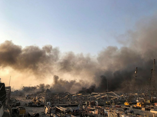 2020年8月4日，爆炸发生后的贝鲁特港。
