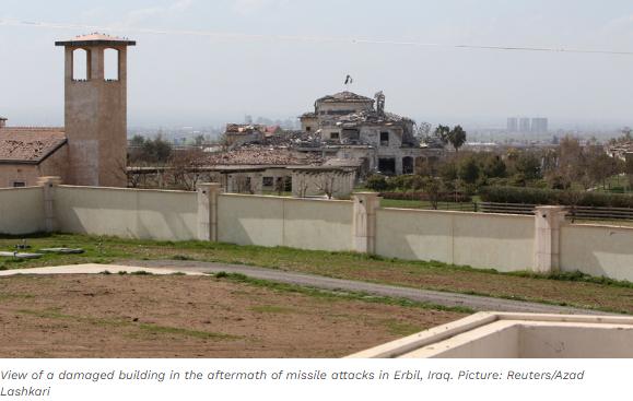 导弹袭击后埃尔比勒建筑受损 图源：路透社