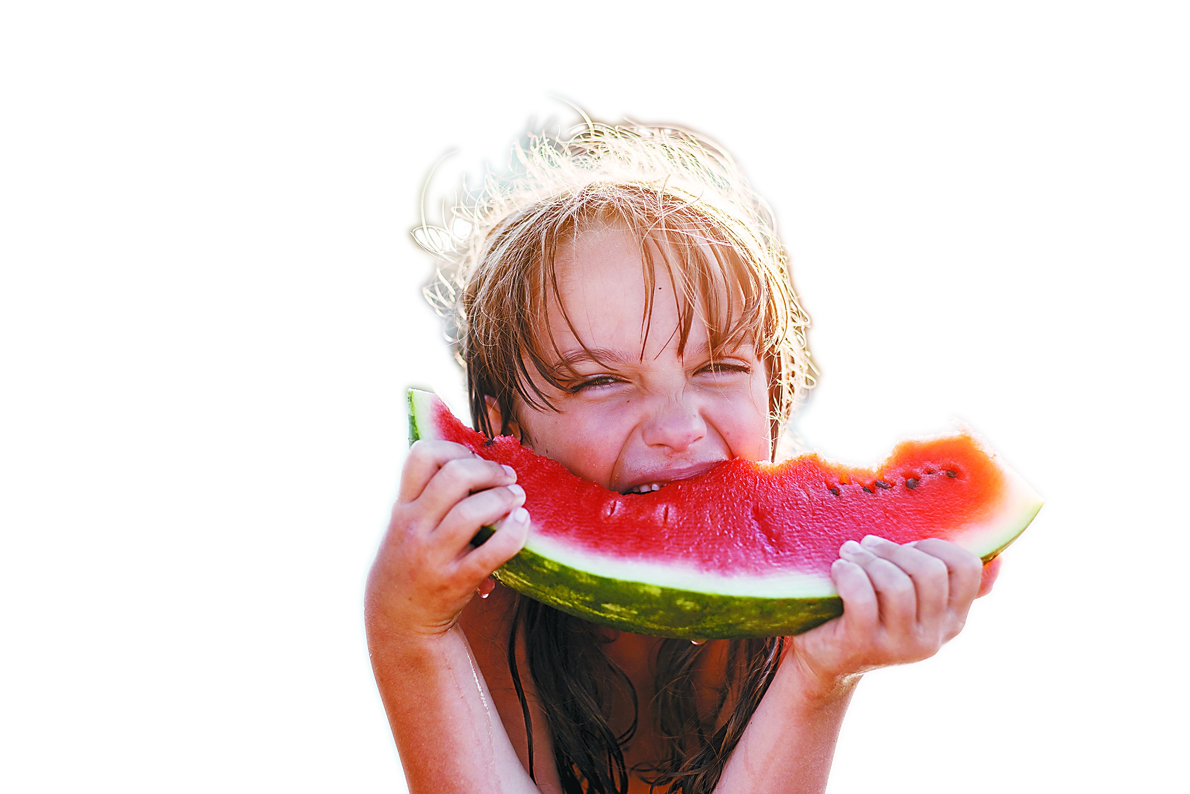 大口吃西瓜的希腊儿童.