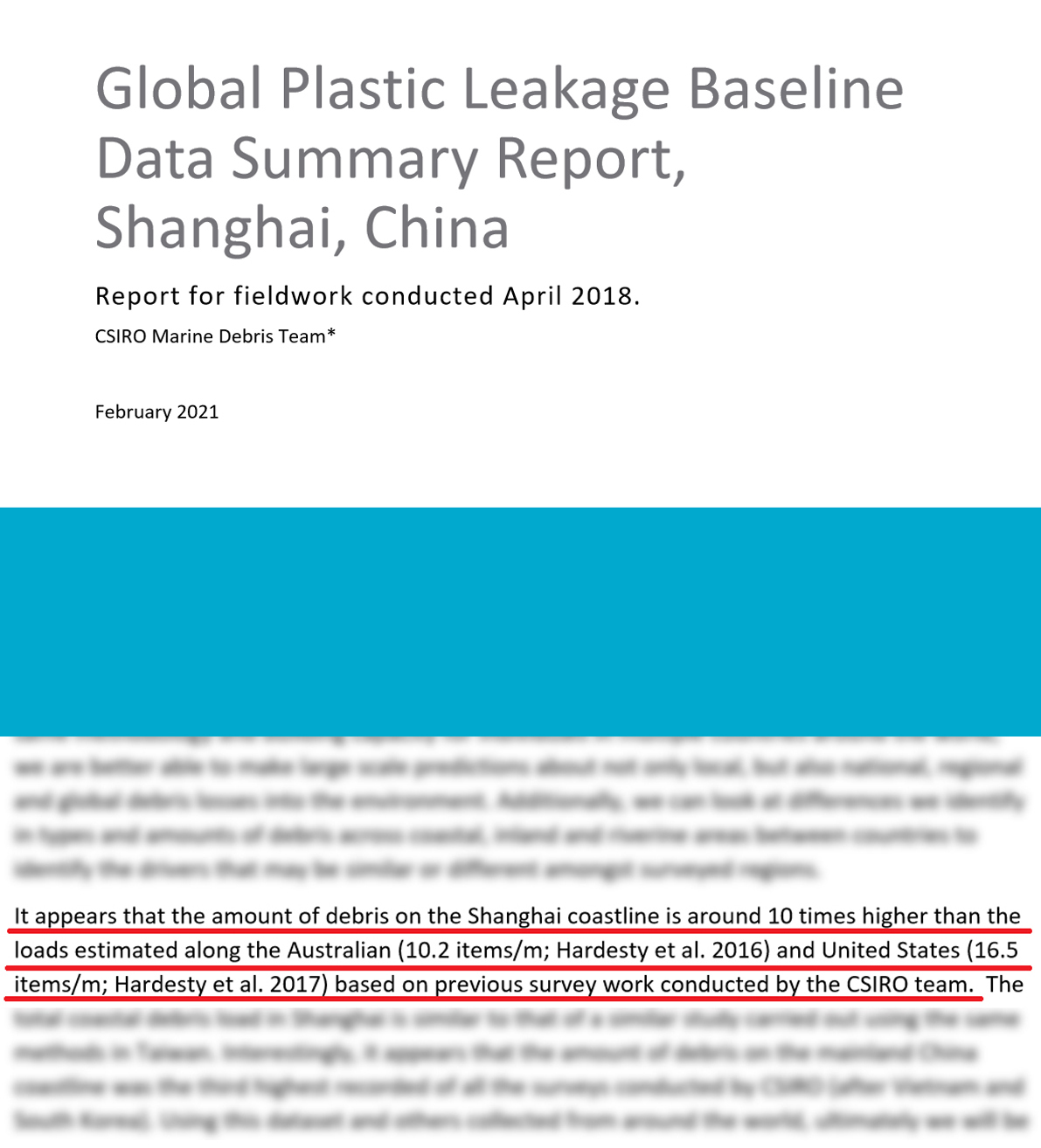 今年2月，某国一家研究机构公开发表了一篇“科研文章”，诬称上海海岸线的垃圾密度是澳大利亚和美国的10倍